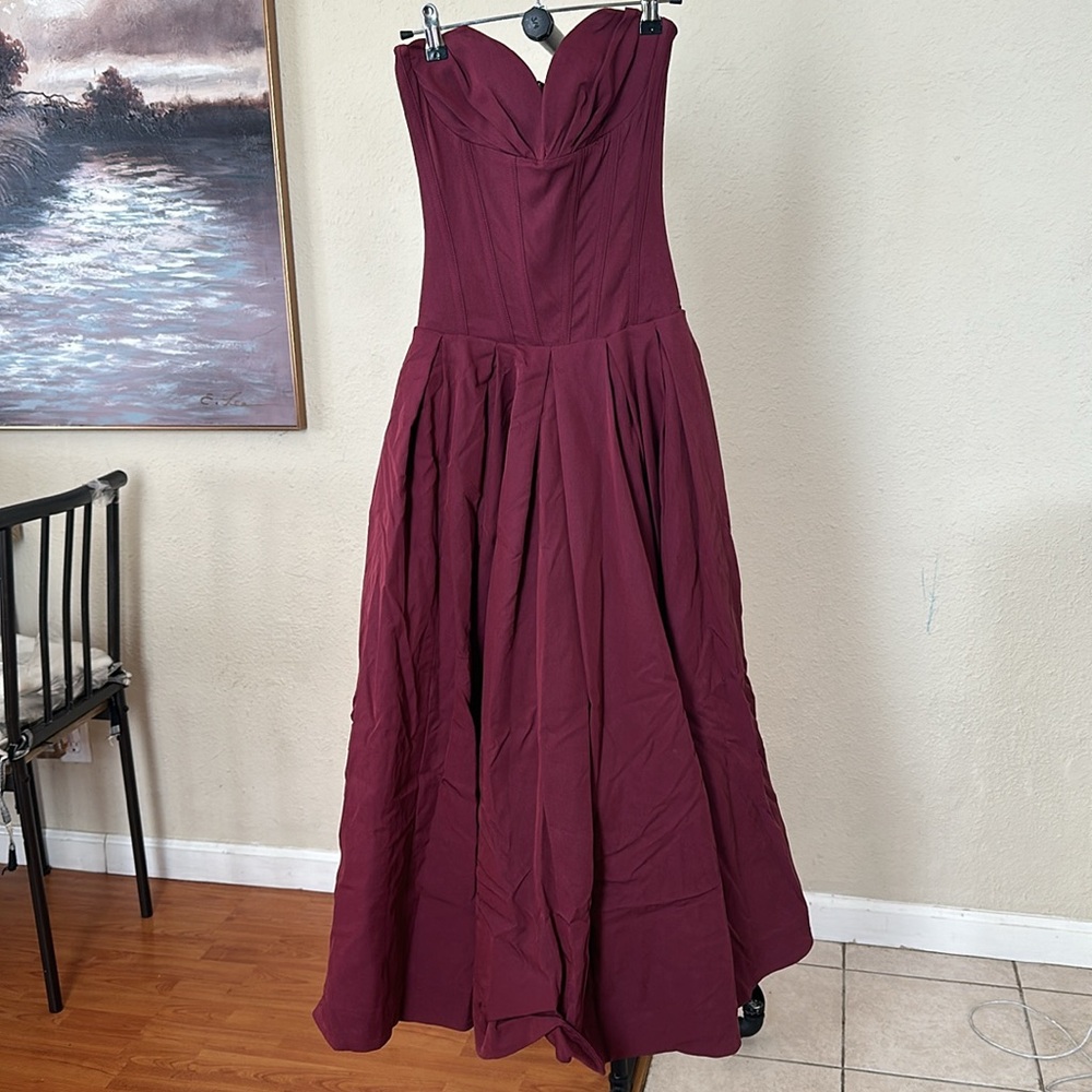 HOUSE OF CB 'Lady'‎ Wine Strapless Midi Dress NWOT SIZE L D-DD - Picture 13 of 14